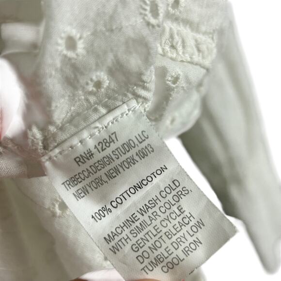 Nili Lotan White Floral Eyelet Lace Collared Button Down Shirt M - Picture 5 of 6